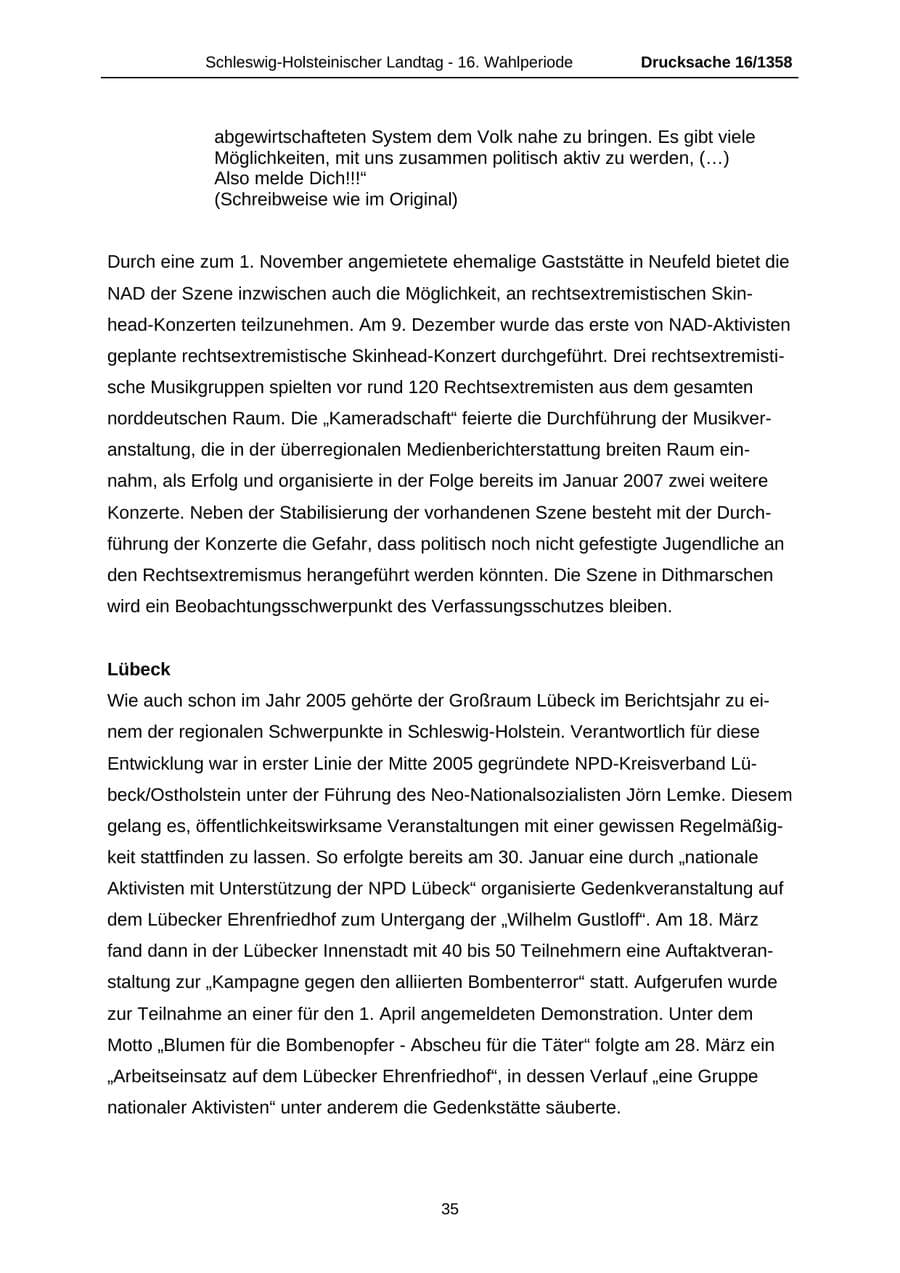 Seite 35 des Verfassungsschutzbericht 2006 Schleswig-Holstein