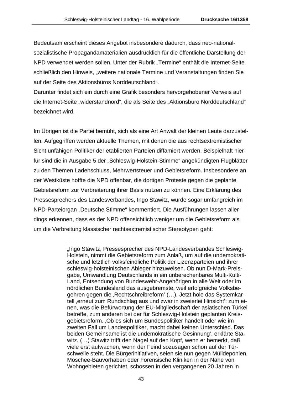 Seite 43 des Verfassungsschutzbericht 2006 Schleswig-Holstein
