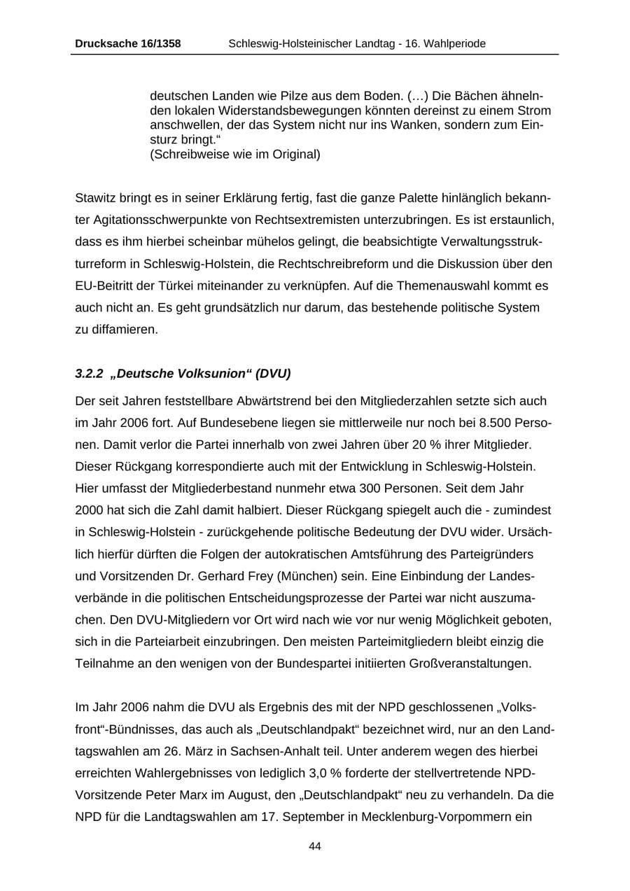 Seite 44 des Verfassungsschutzbericht 2006 Schleswig-Holstein