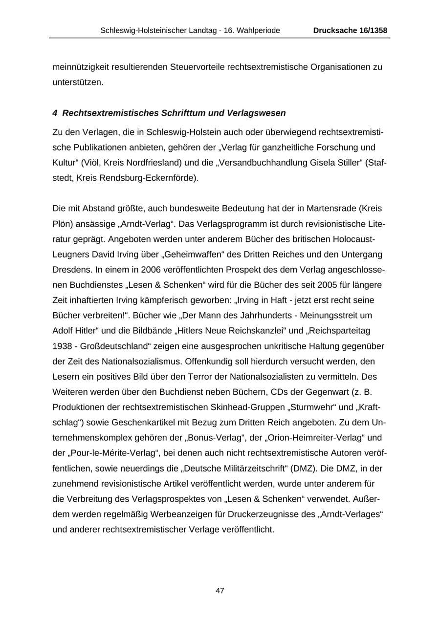 Seite 47 des Verfassungsschutzbericht 2006 Schleswig-Holstein