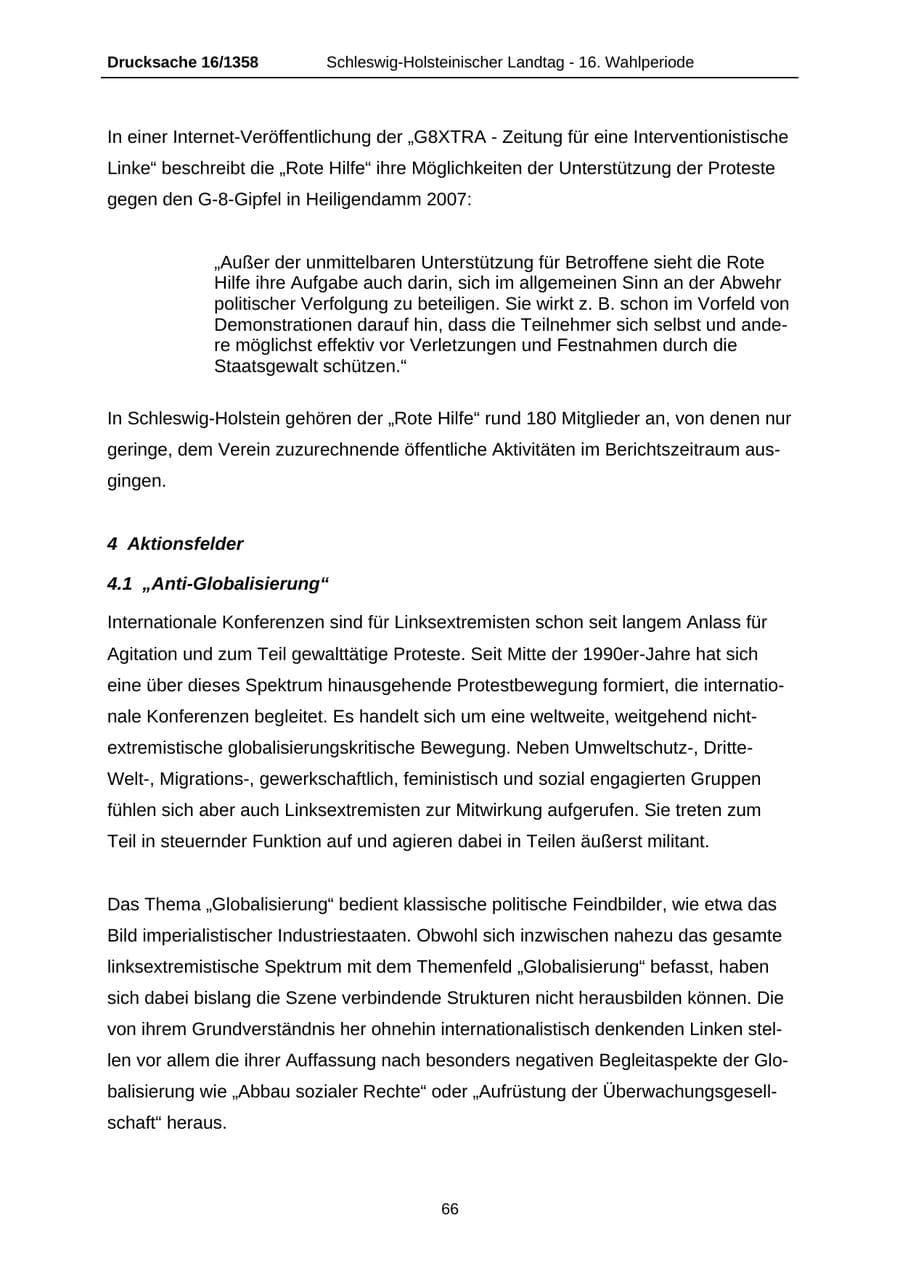 Seite 66 des Verfassungsschutzbericht 2006 Schleswig-Holstein