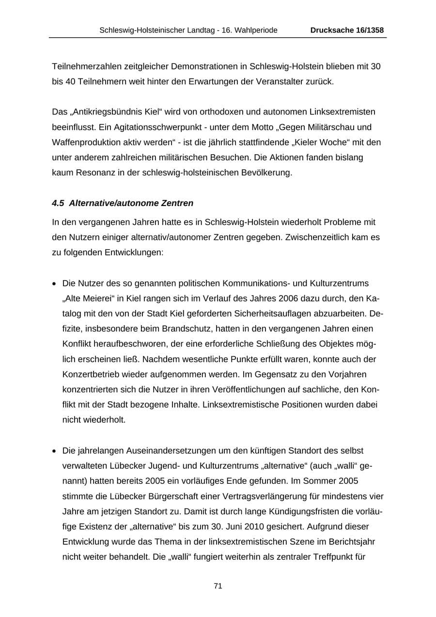 Seite 71 des Verfassungsschutzbericht 2006 Schleswig-Holstein