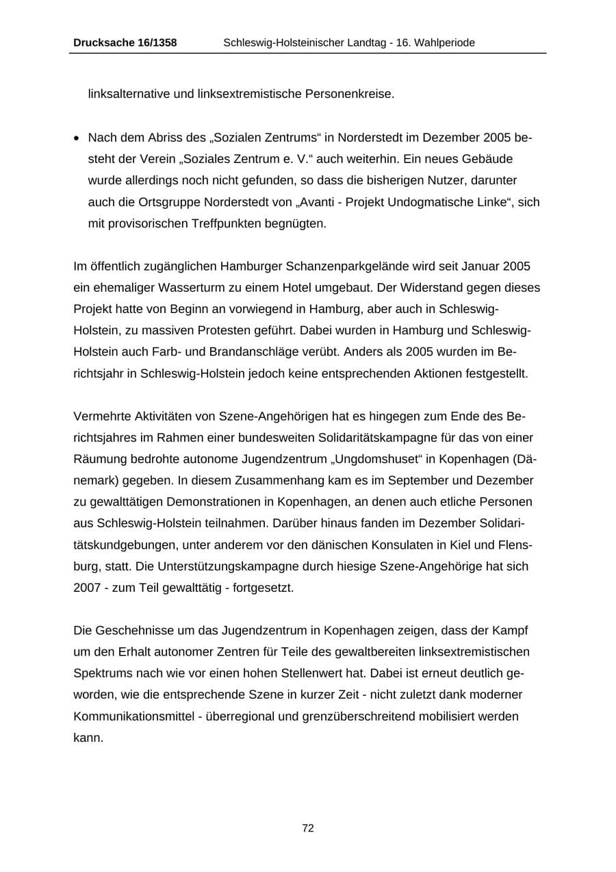 Seite 72 des Verfassungsschutzbericht 2006 Schleswig-Holstein