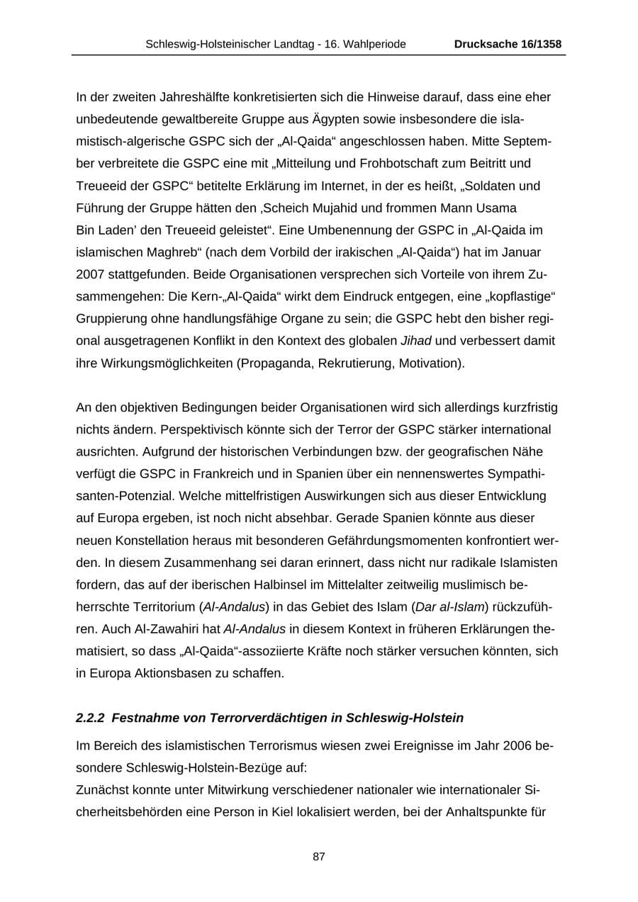 Seite 87 des Verfassungsschutzbericht 2006 Schleswig-Holstein