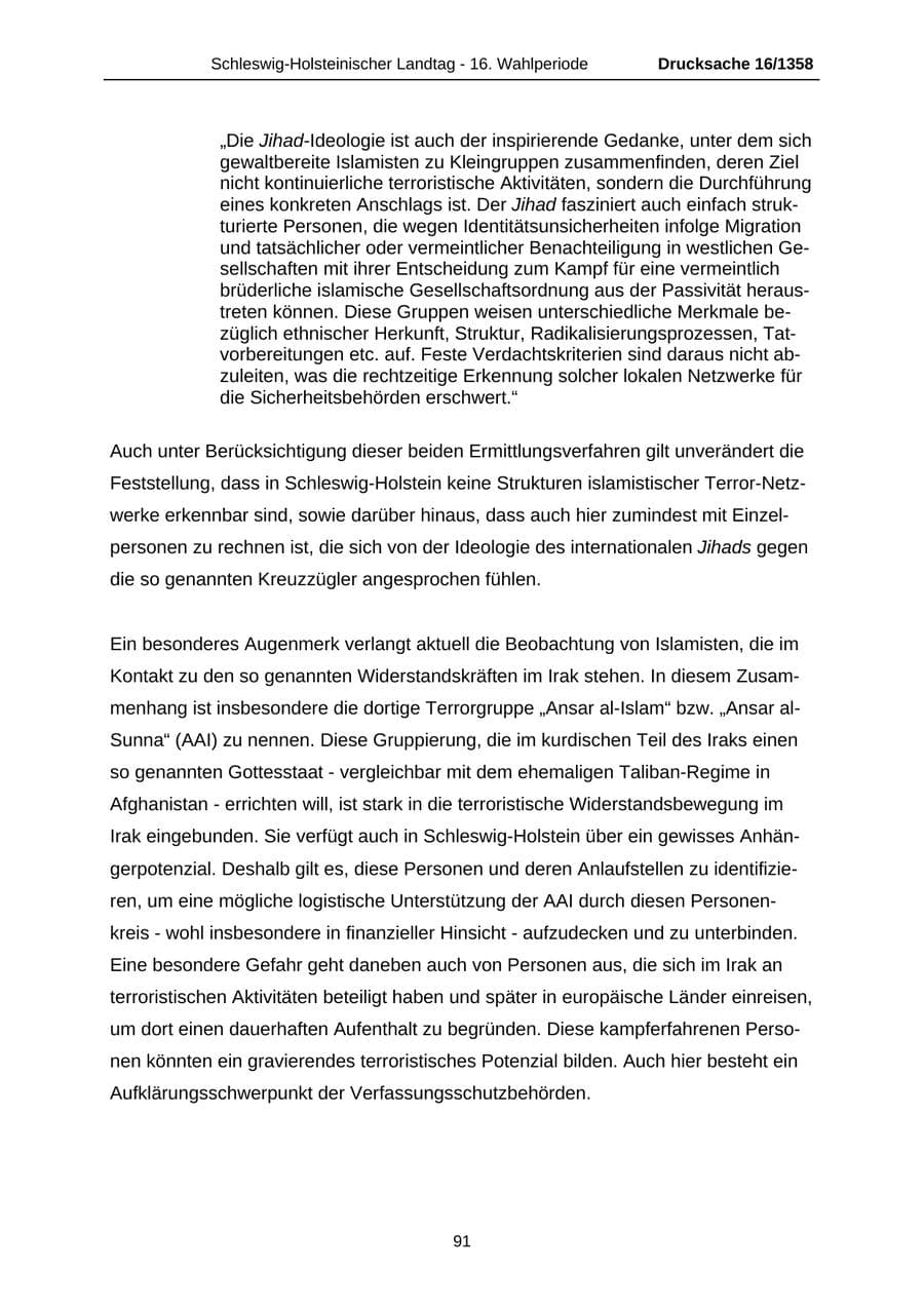 Seite 91 des Verfassungsschutzbericht 2006 Schleswig-Holstein