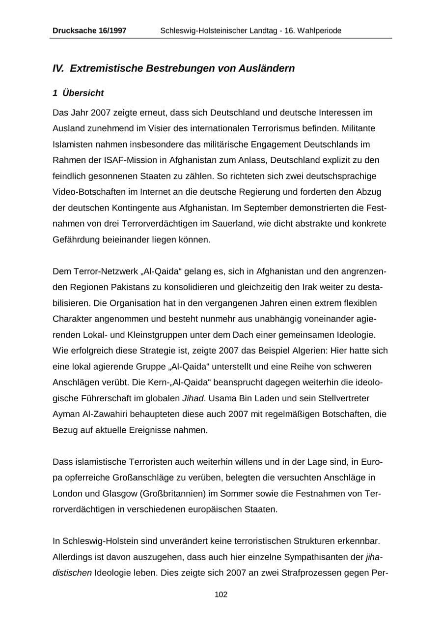 Seite 102 des Verfassungsschutzbericht 2007 Schleswig-Holstein