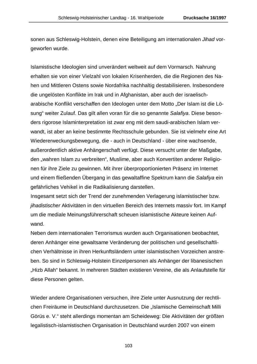 Seite 103 des Verfassungsschutzbericht 2007 Schleswig-Holstein