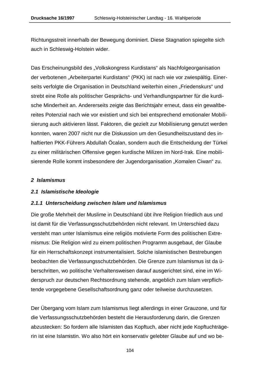Seite 104 des Verfassungsschutzbericht 2007 Schleswig-Holstein