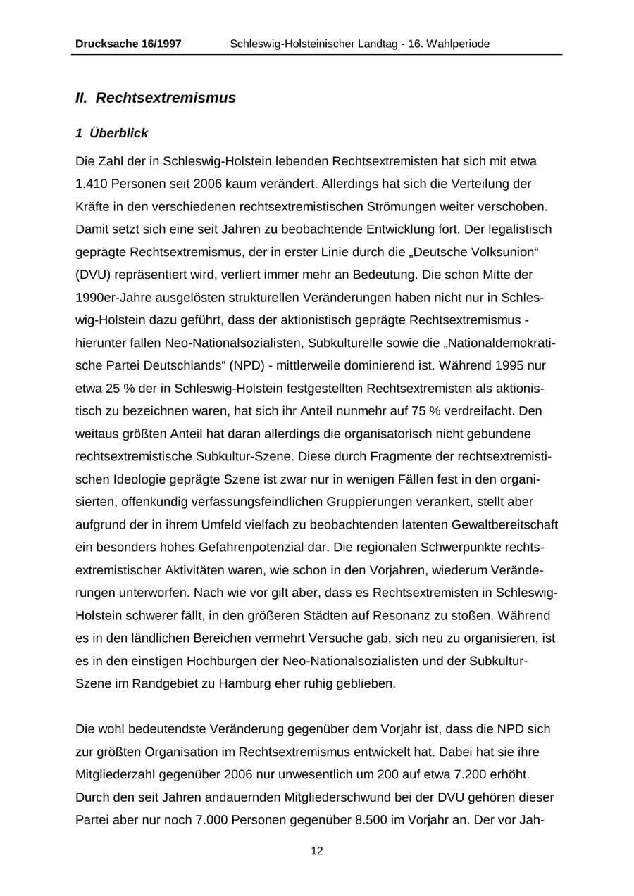 Seite 12 des Verfassungsschutzbericht 2007 Schleswig-Holstein