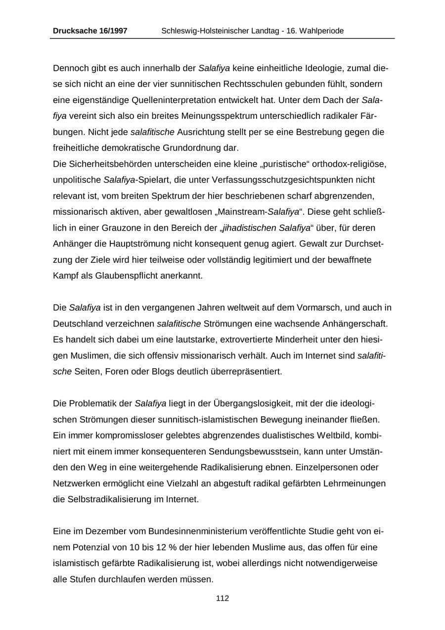 Seite 112 des Verfassungsschutzbericht 2007 Schleswig-Holstein