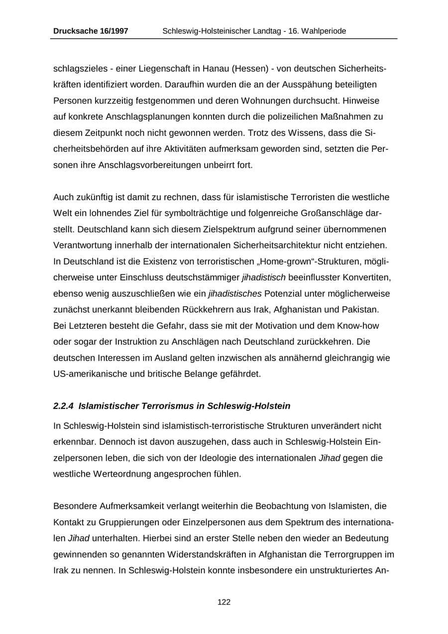 Seite 122 des Verfassungsschutzbericht 2007 Schleswig-Holstein