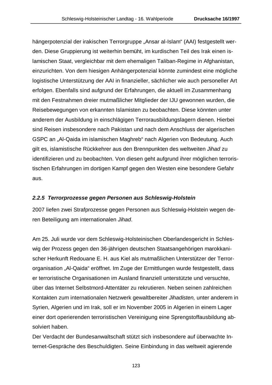 Seite 123 des Verfassungsschutzbericht 2007 Schleswig-Holstein
