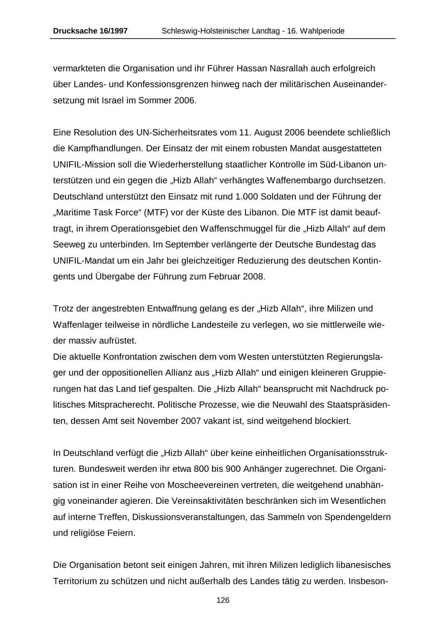 Seite 126 des Verfassungsschutzbericht 2007 Schleswig-Holstein