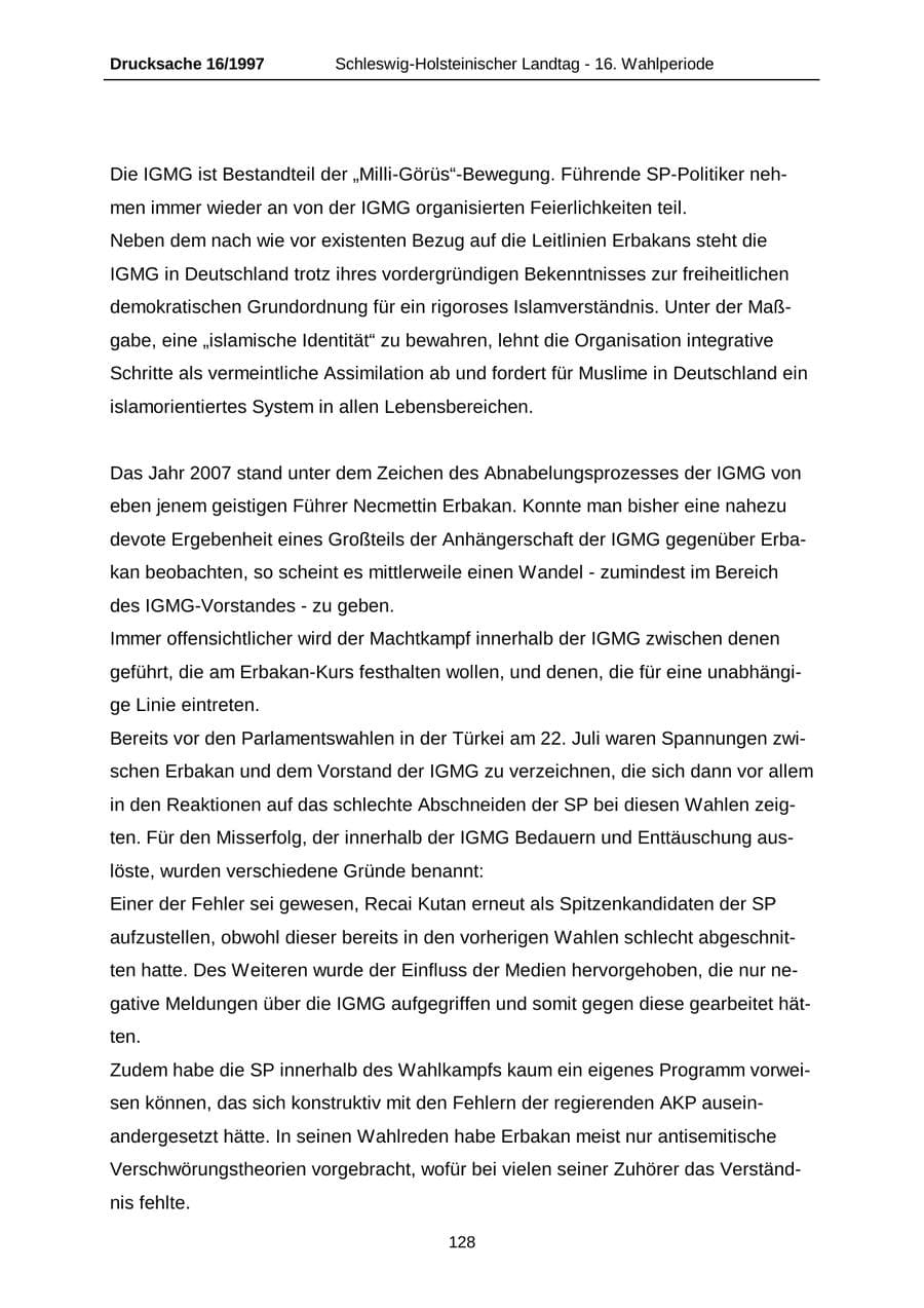 Seite 128 des Verfassungsschutzbericht 2007 Schleswig-Holstein