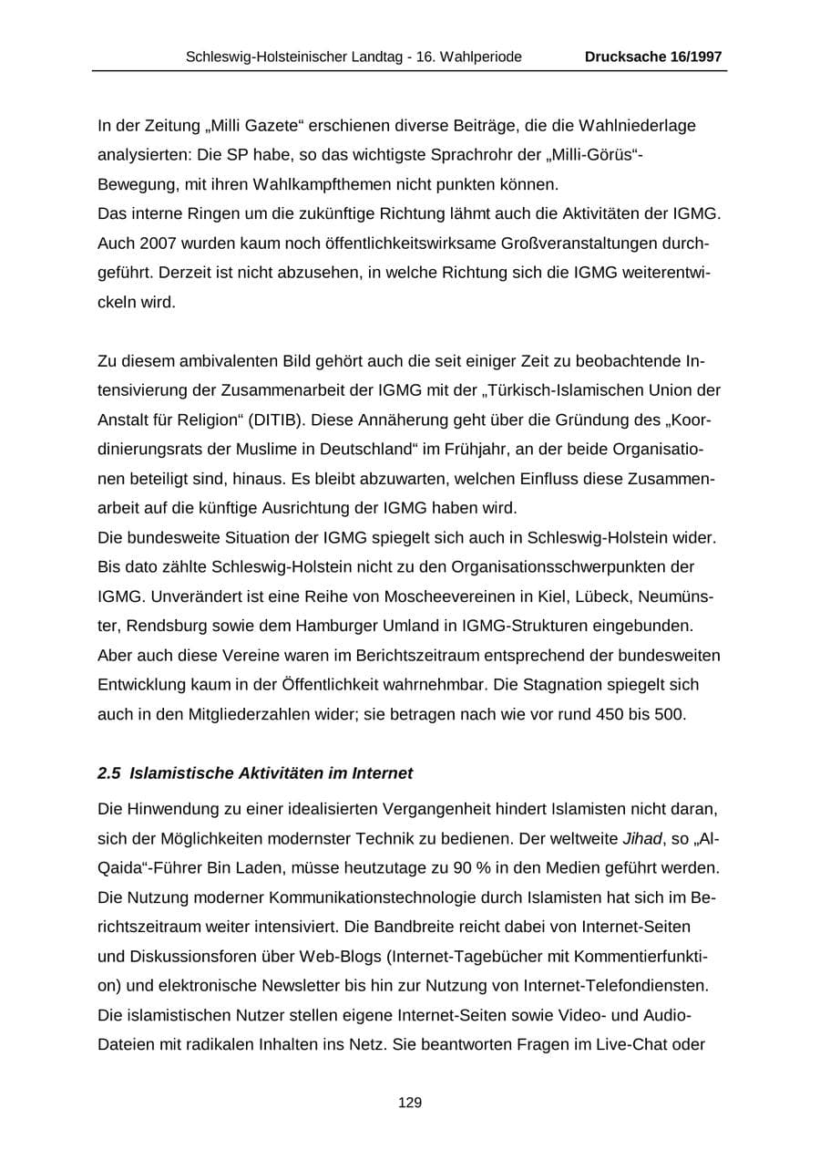 Seite 129 des Verfassungsschutzbericht 2007 Schleswig-Holstein
