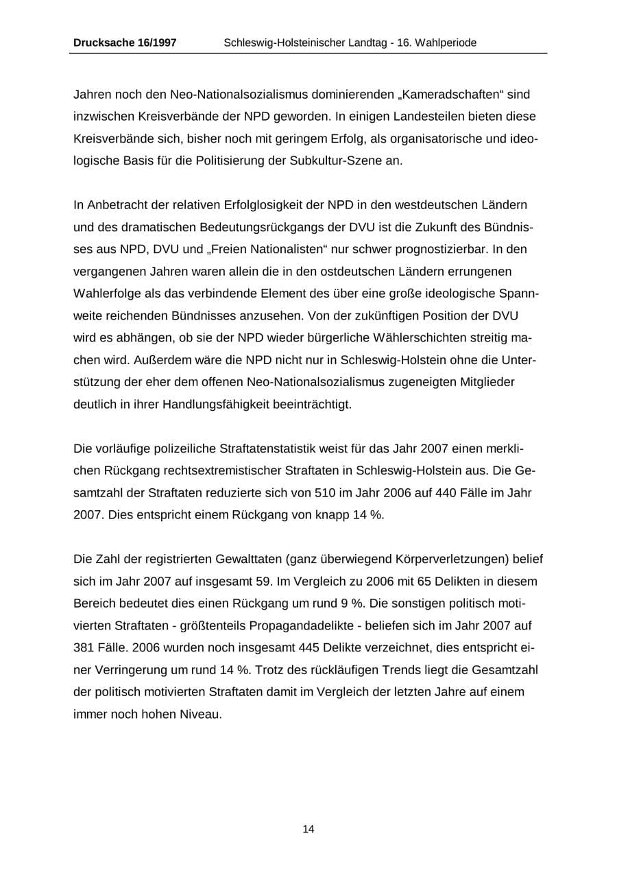 Seite 14 des Verfassungsschutzbericht 2007 Schleswig-Holstein
