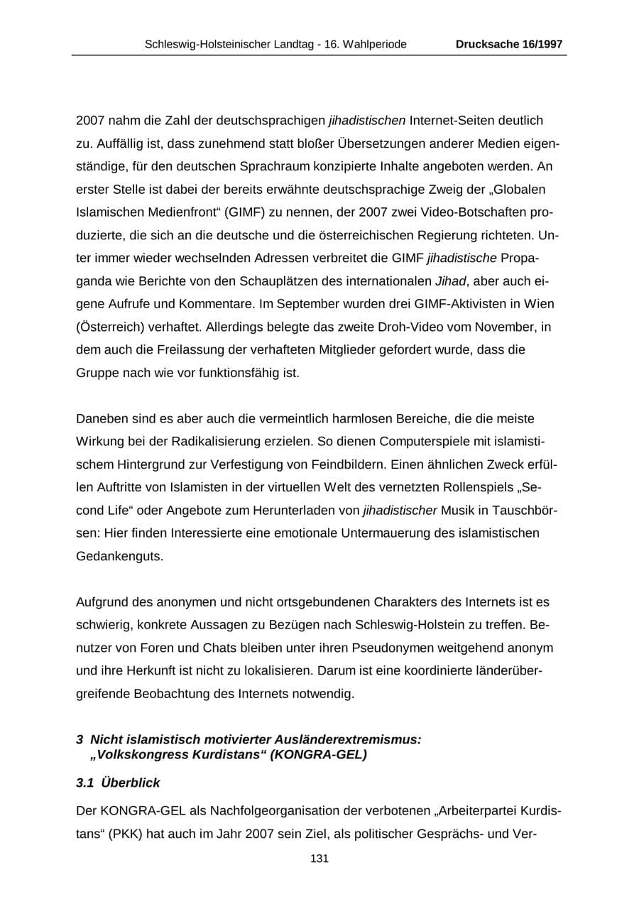 Seite 131 des Verfassungsschutzbericht 2007 Schleswig-Holstein