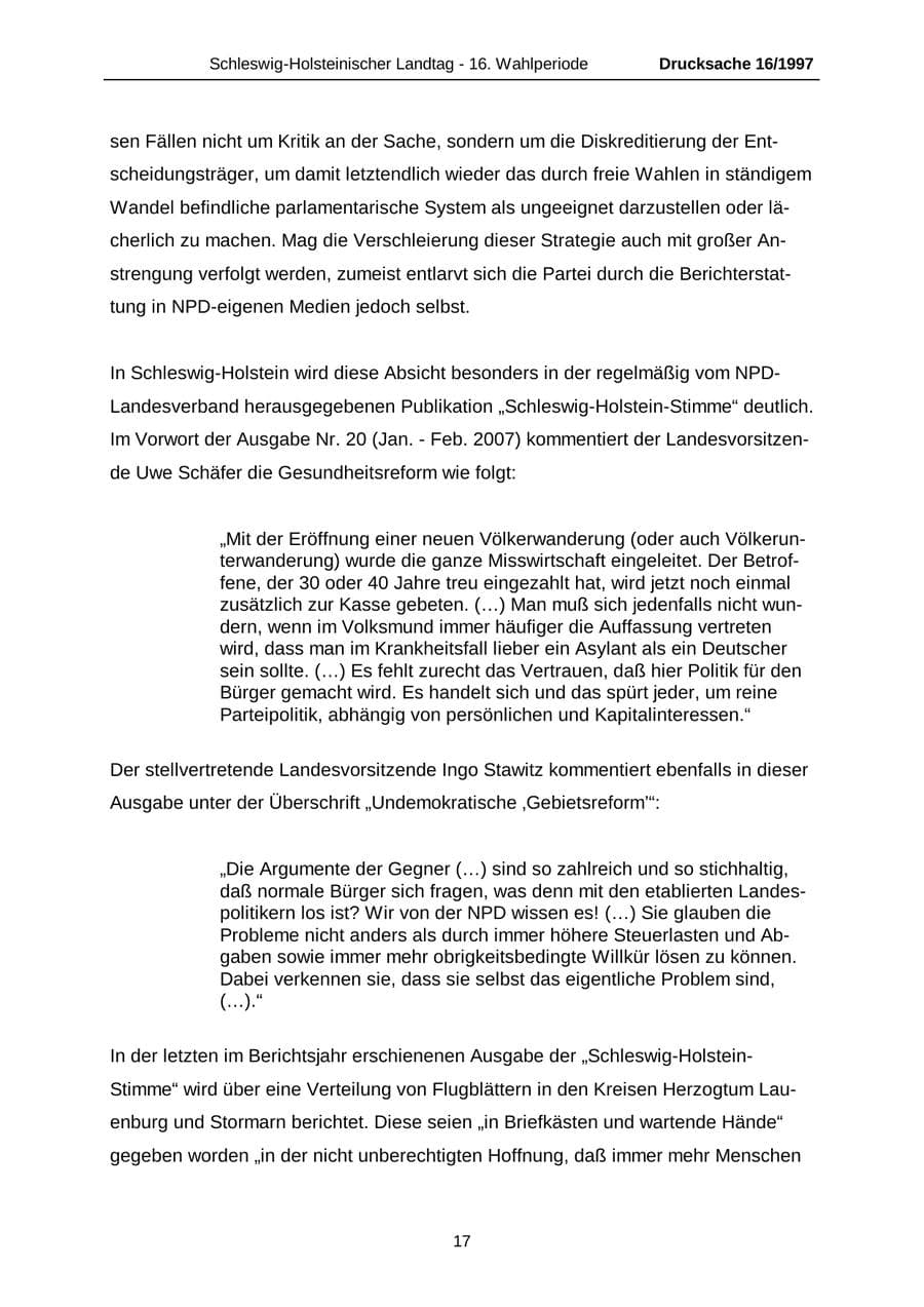 Seite 17 des Verfassungsschutzbericht 2007 Schleswig-Holstein