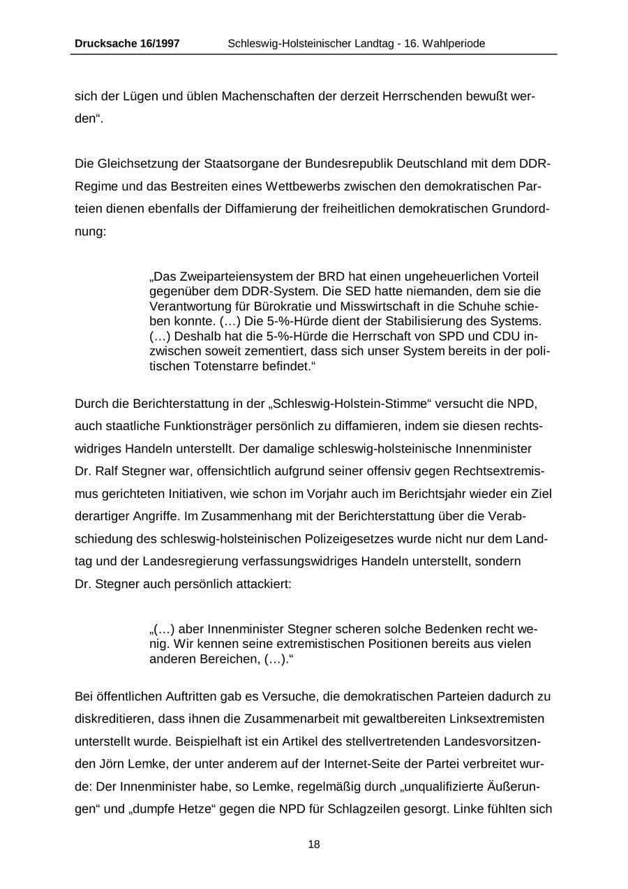 Seite 18 des Verfassungsschutzbericht 2007 Schleswig-Holstein