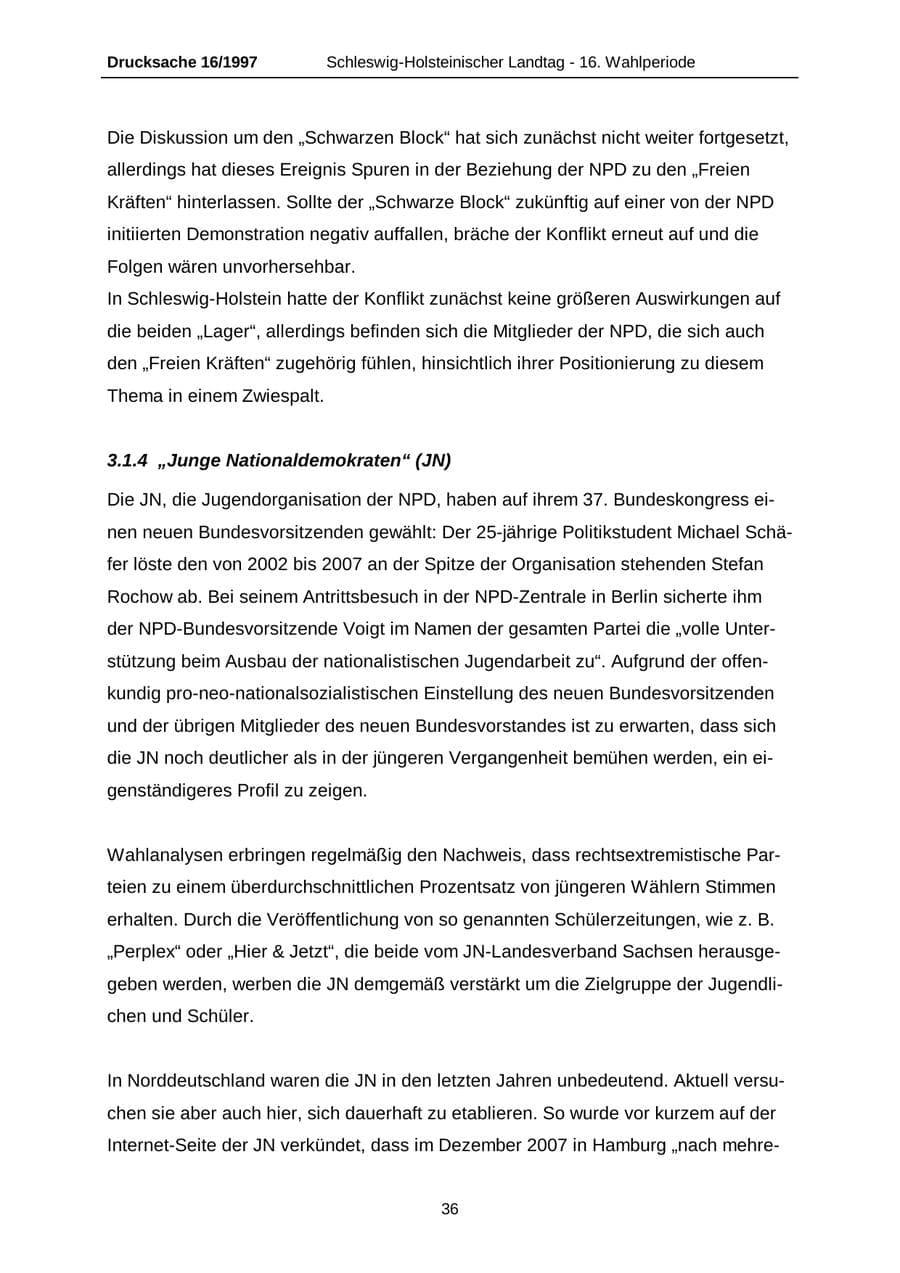 Seite 36 des Verfassungsschutzbericht 2007 Schleswig-Holstein