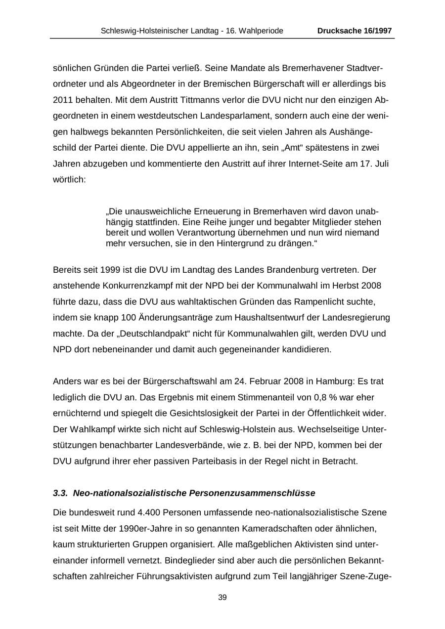 Seite 39 des Verfassungsschutzbericht 2007 Schleswig-Holstein
