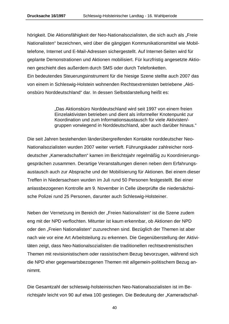 Seite 40 des Verfassungsschutzbericht 2007 Schleswig-Holstein