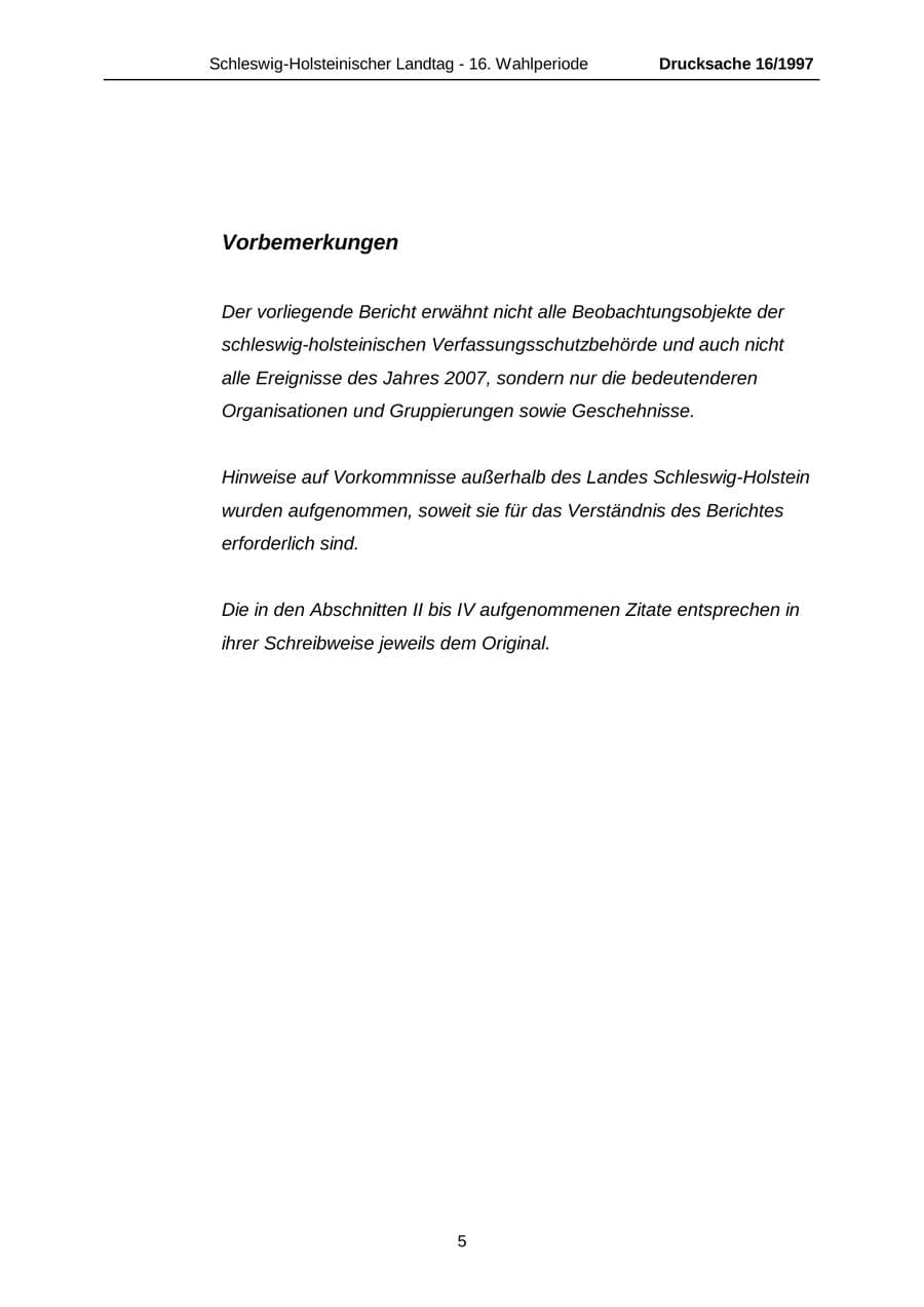 Seite 5 des Verfassungsschutzbericht 2007 Schleswig-Holstein