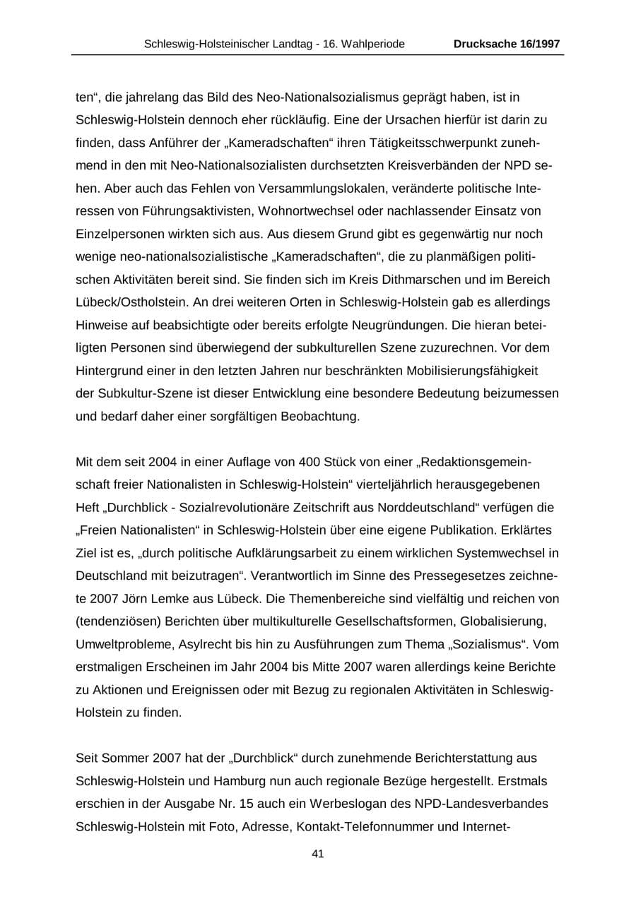 Seite 41 des Verfassungsschutzbericht 2007 Schleswig-Holstein