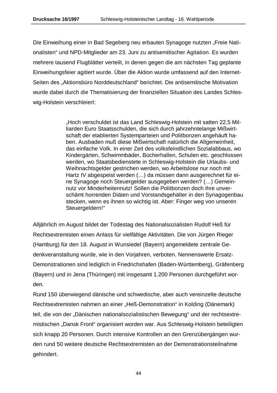 Seite 44 des Verfassungsschutzbericht 2007 Schleswig-Holstein