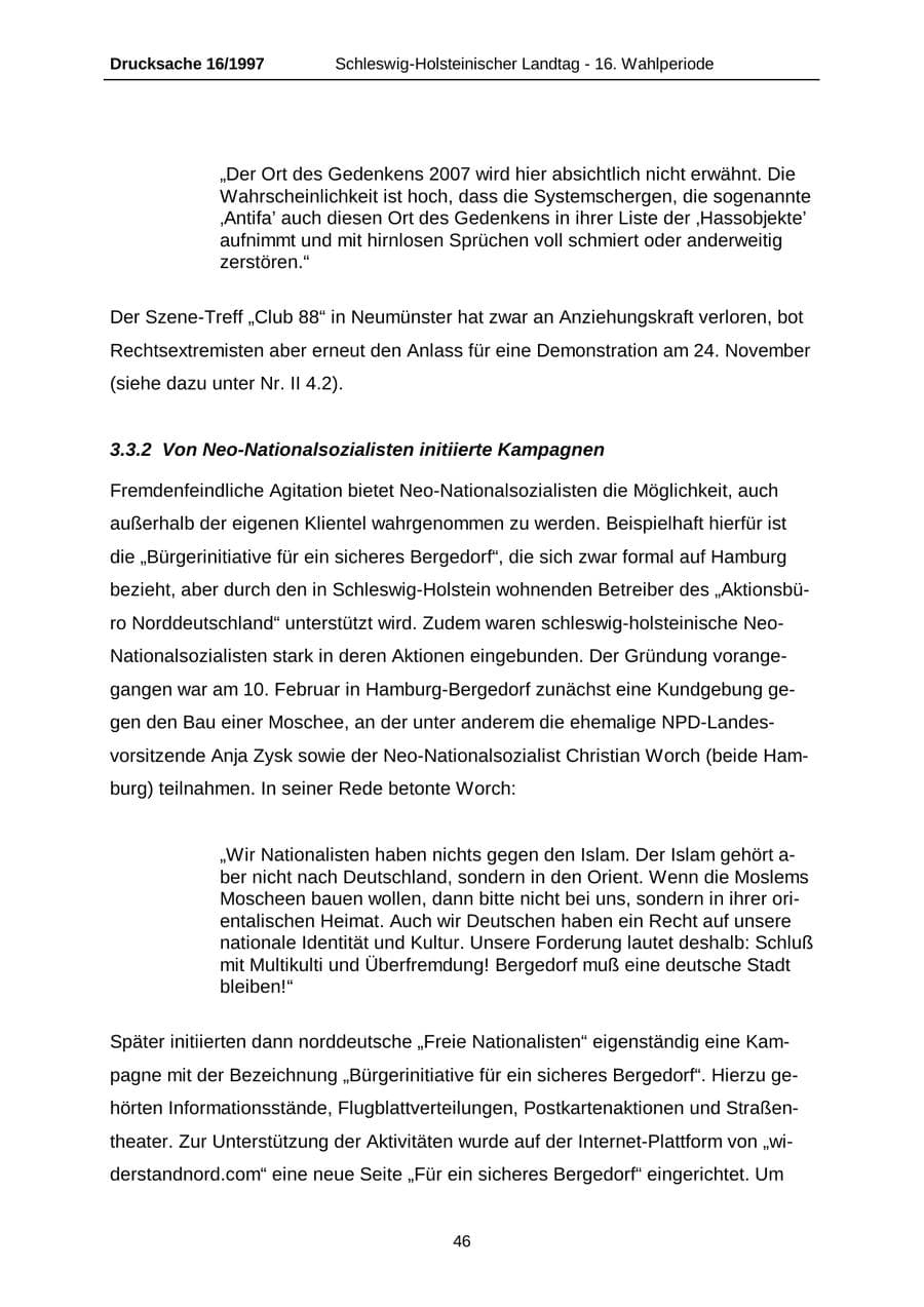 Seite 46 des Verfassungsschutzbericht 2007 Schleswig-Holstein