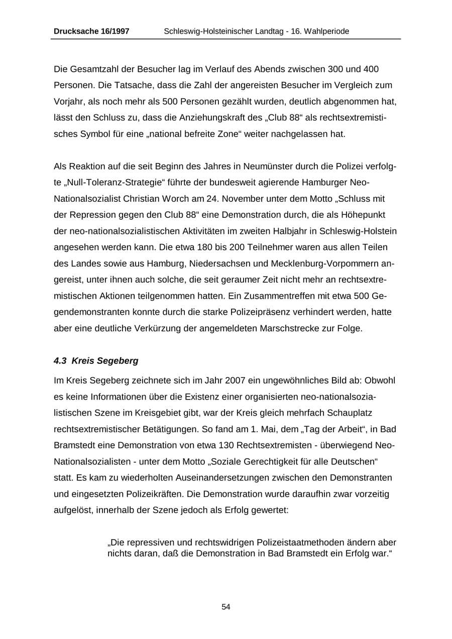 Seite 54 des Verfassungsschutzbericht 2007 Schleswig-Holstein