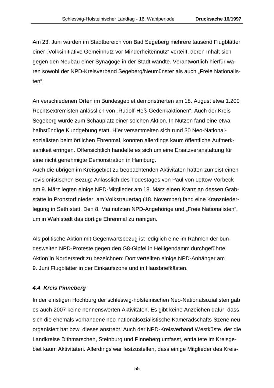 Seite 55 des Verfassungsschutzbericht 2007 Schleswig-Holstein