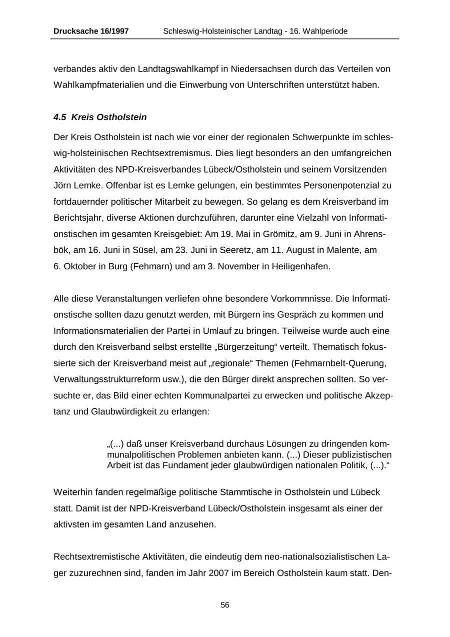 Seite 56 des Verfassungsschutzbericht 2007 Schleswig-Holstein
