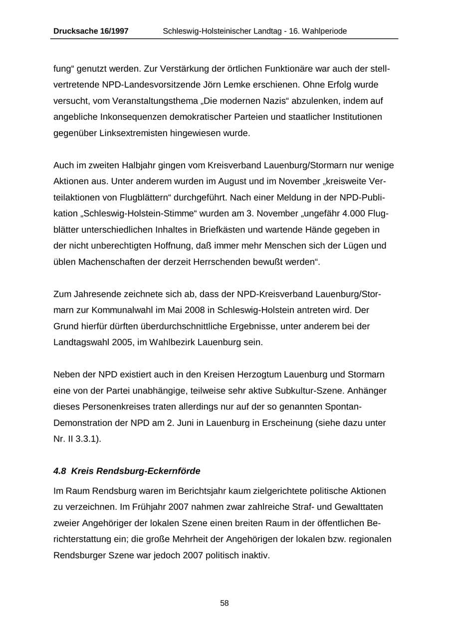 Seite 58 des Verfassungsschutzbericht 2007 Schleswig-Holstein