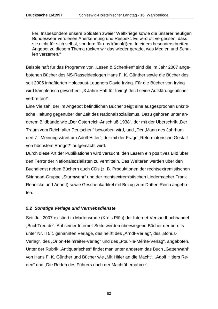 Seite 62 des Verfassungsschutzbericht 2007 Schleswig-Holstein