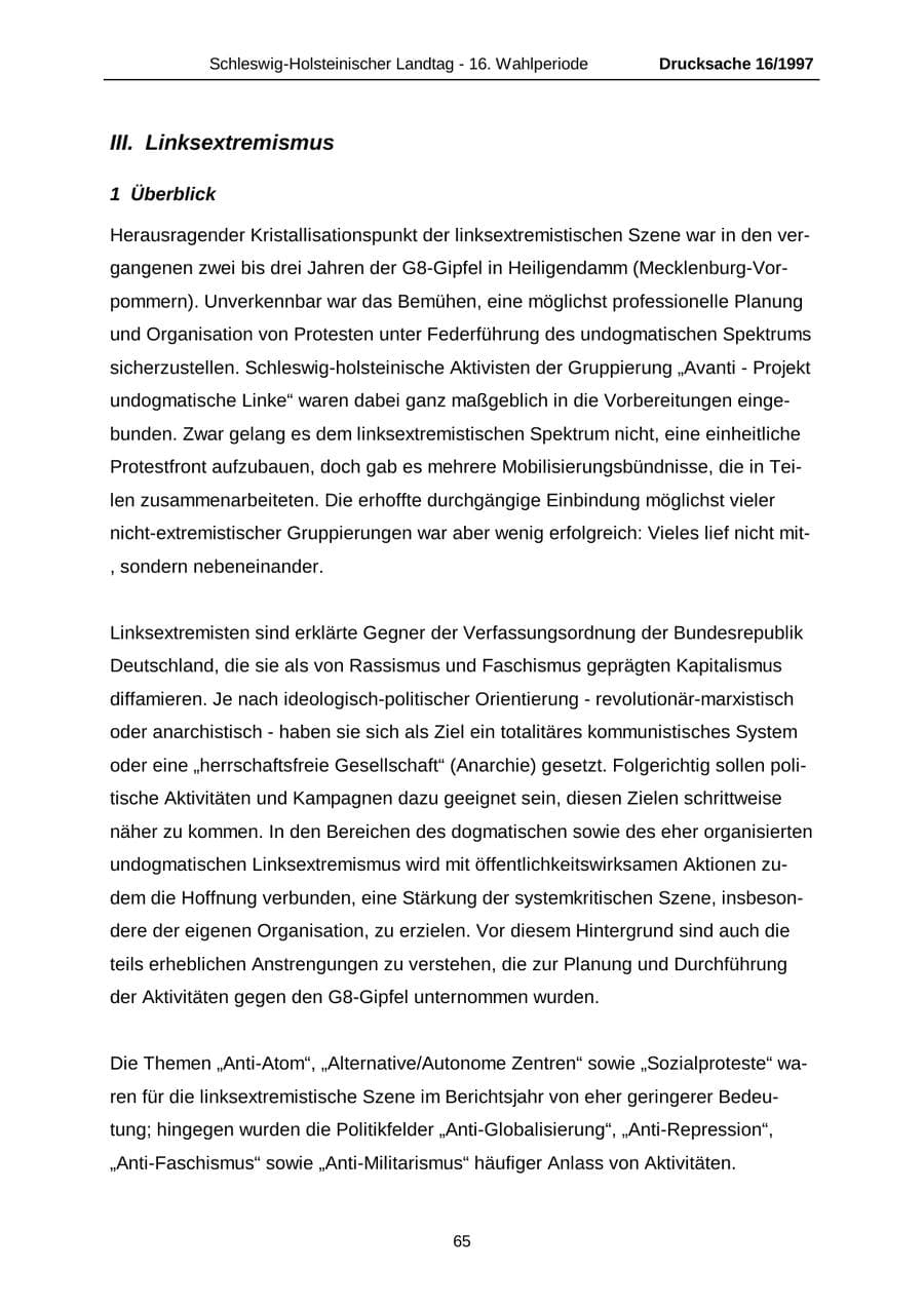Seite 65 des Verfassungsschutzbericht 2007 Schleswig-Holstein