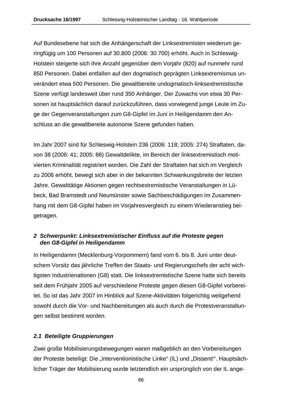 Seite 66 des Verfassungsschutzbericht 2007 Schleswig-Holstein