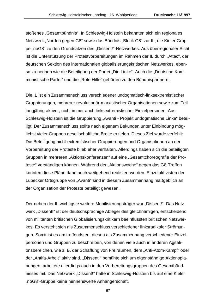 Seite 67 des Verfassungsschutzbericht 2007 Schleswig-Holstein