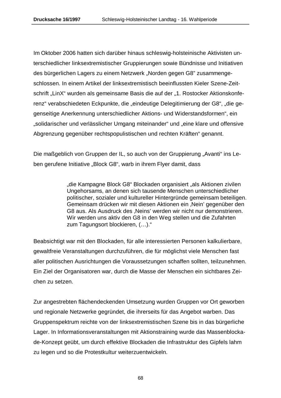 Seite 68 des Verfassungsschutzbericht 2007 Schleswig-Holstein