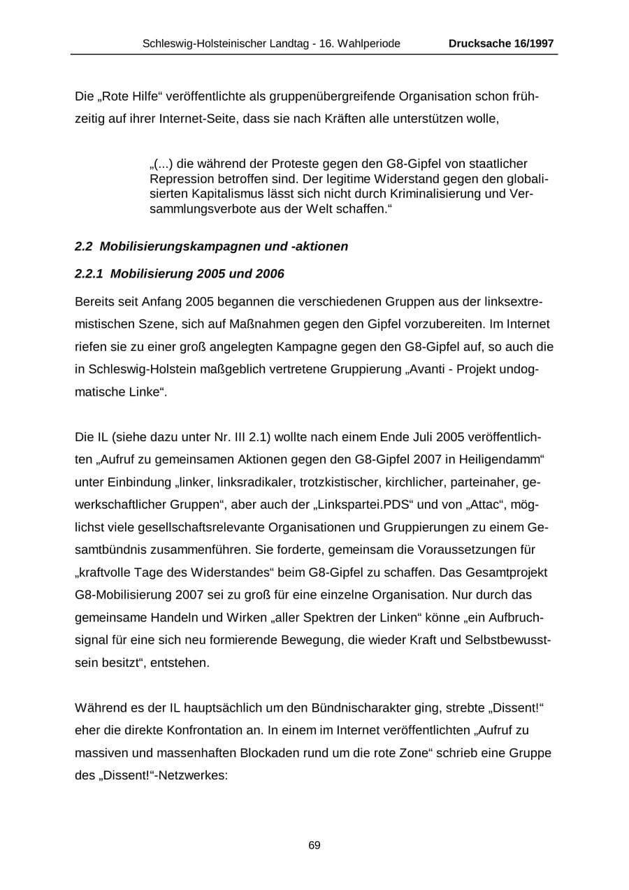 Seite 69 des Verfassungsschutzbericht 2007 Schleswig-Holstein