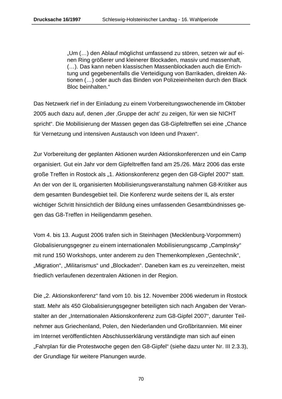 Seite 70 des Verfassungsschutzbericht 2007 Schleswig-Holstein