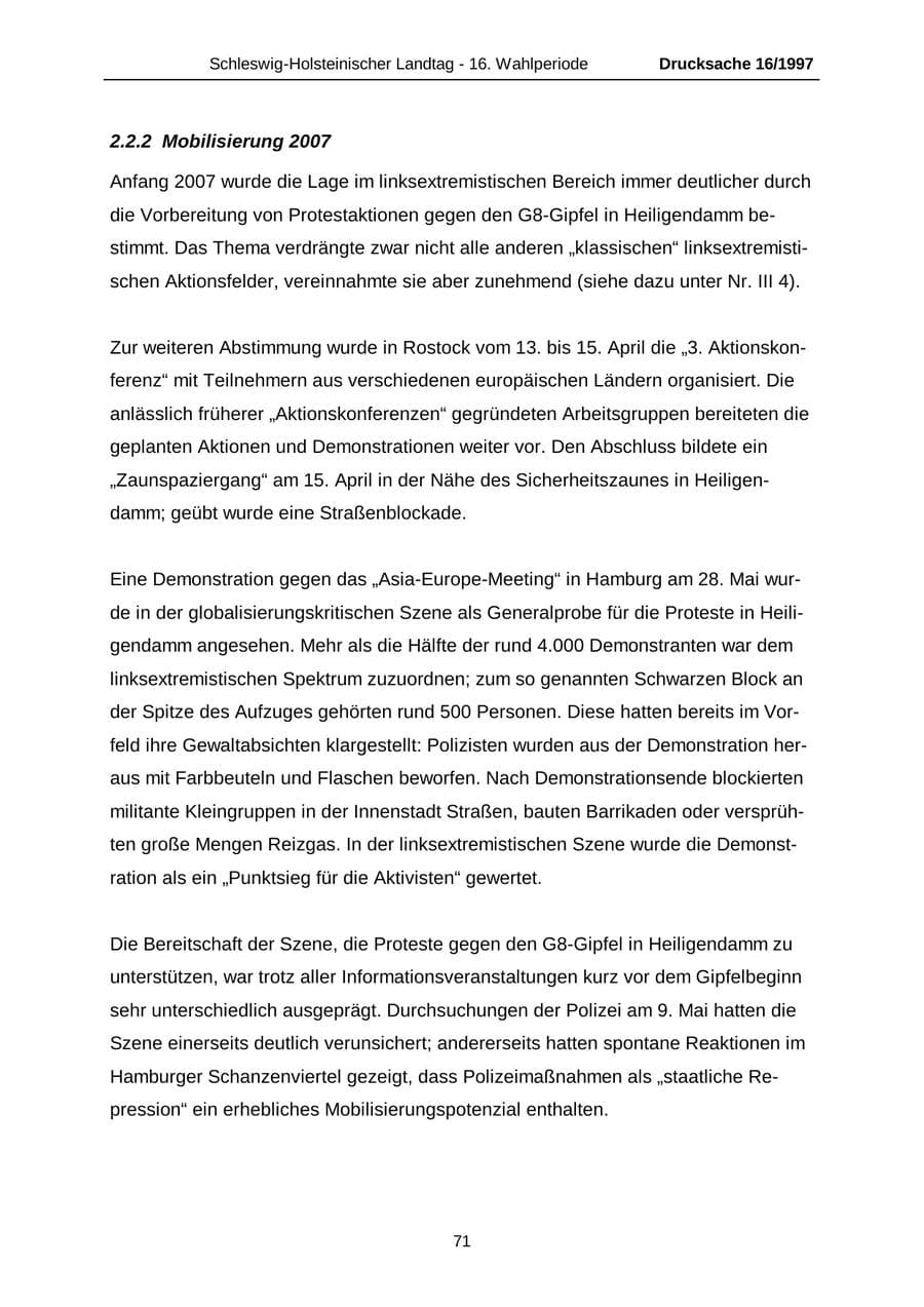 Seite 71 des Verfassungsschutzbericht 2007 Schleswig-Holstein