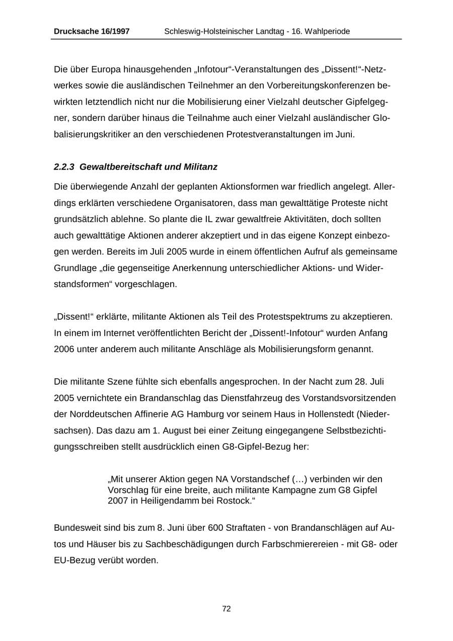 Seite 72 des Verfassungsschutzbericht 2007 Schleswig-Holstein