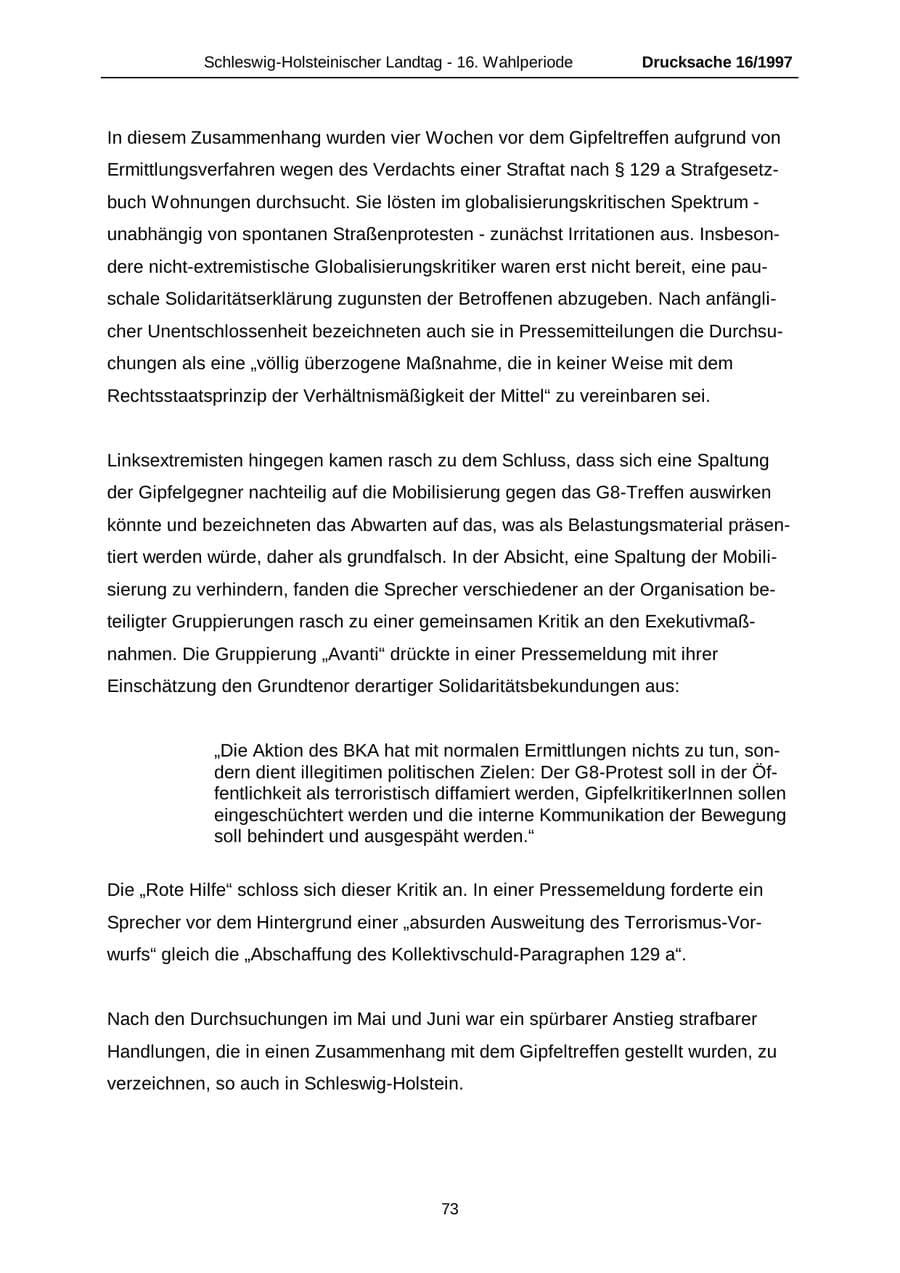 Seite 73 des Verfassungsschutzbericht 2007 Schleswig-Holstein