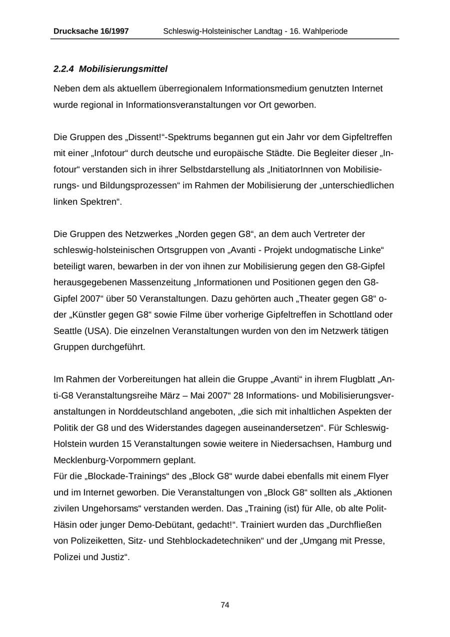 Seite 74 des Verfassungsschutzbericht 2007 Schleswig-Holstein