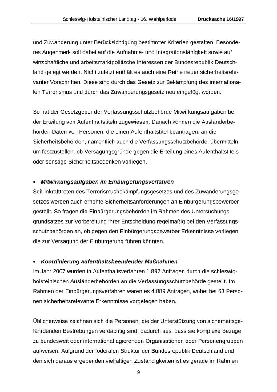 Seite 9 des Verfassungsschutzbericht 2007 Schleswig-Holstein