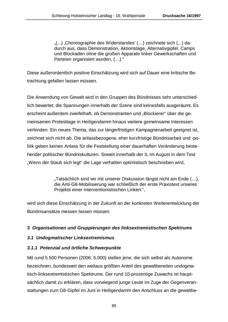 Seite 85 des Verfassungsschutzbericht 2007 Schleswig-Holstein