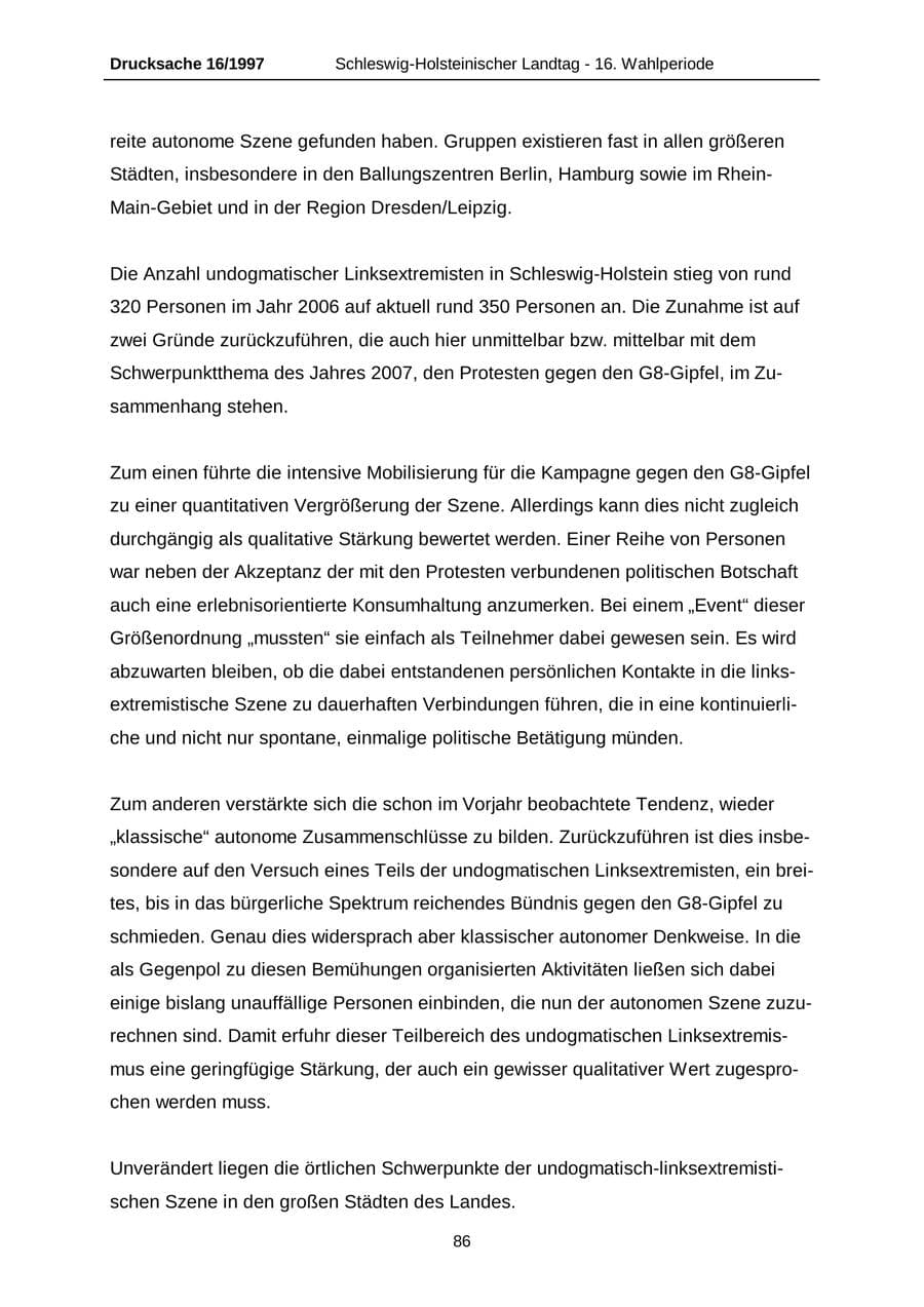 Seite 86 des Verfassungsschutzbericht 2007 Schleswig-Holstein