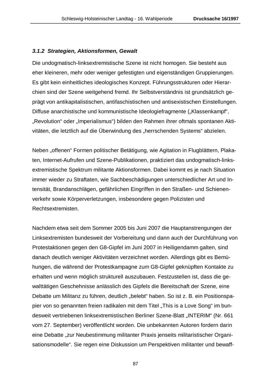 Seite 87 des Verfassungsschutzbericht 2007 Schleswig-Holstein