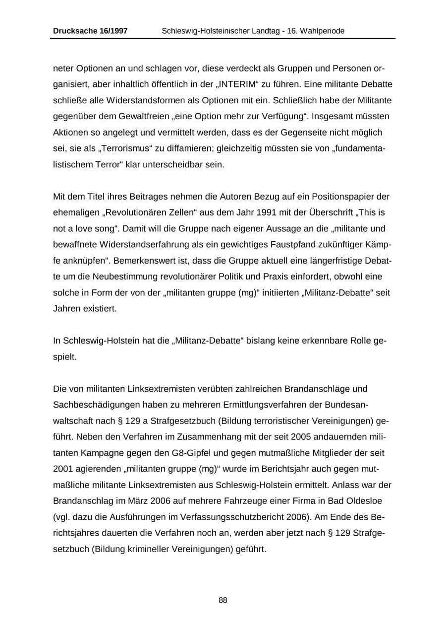 Seite 88 des Verfassungsschutzbericht 2007 Schleswig-Holstein